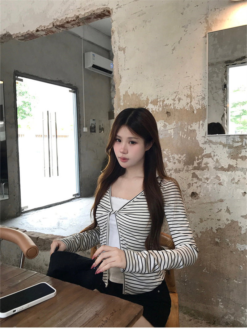 💕秋季假兩件長袖顯瘦短款上衣
