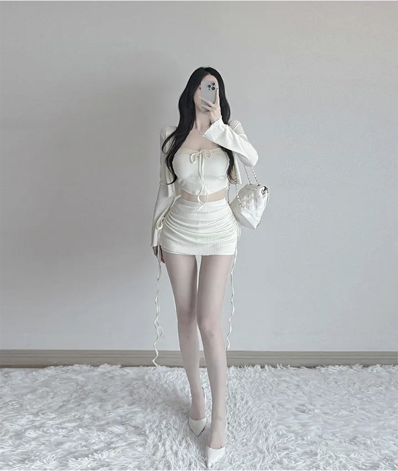 💕辣妹抹胸束腰開衩抽繩系帶三件套