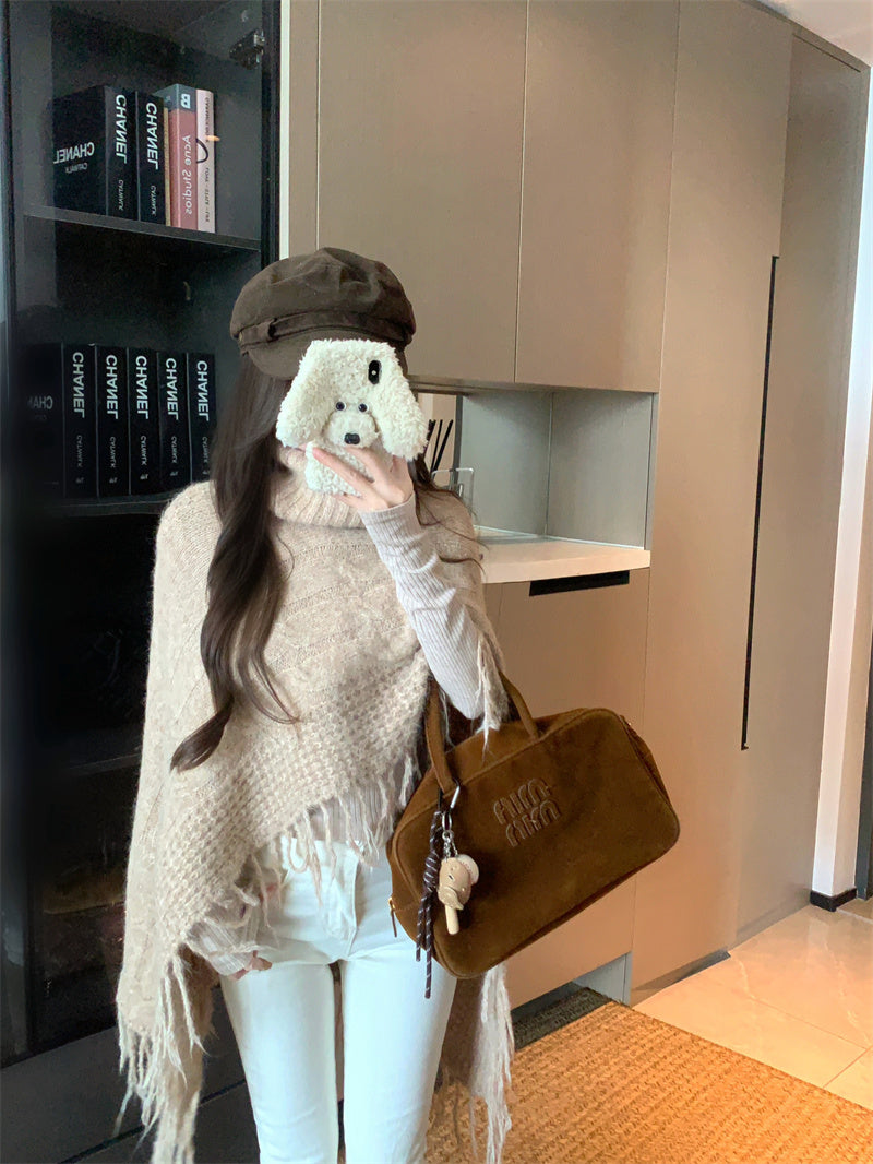 💕法式溫柔斗篷披肩氛圍感高領上衣