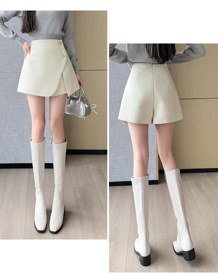 💕秋冬小香風毛呢A字短褲裙