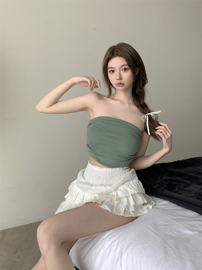 💕氣質百搭彈力修身短款抹胸背心單品
