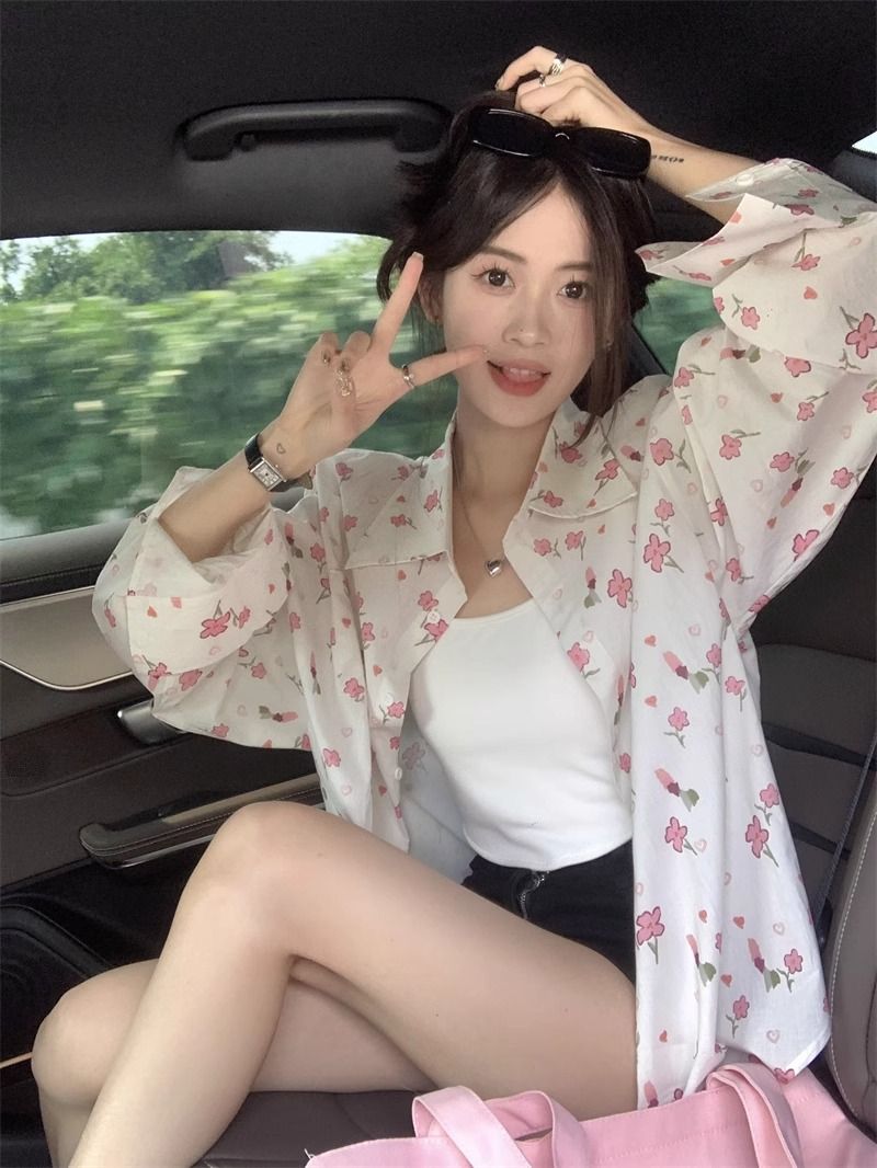 💕甜美薄款小花朵防曬襯衫外搭
