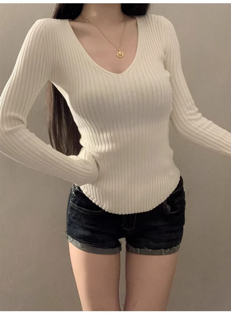 💕韓系氣質顯瘦V領百搭針織上衣