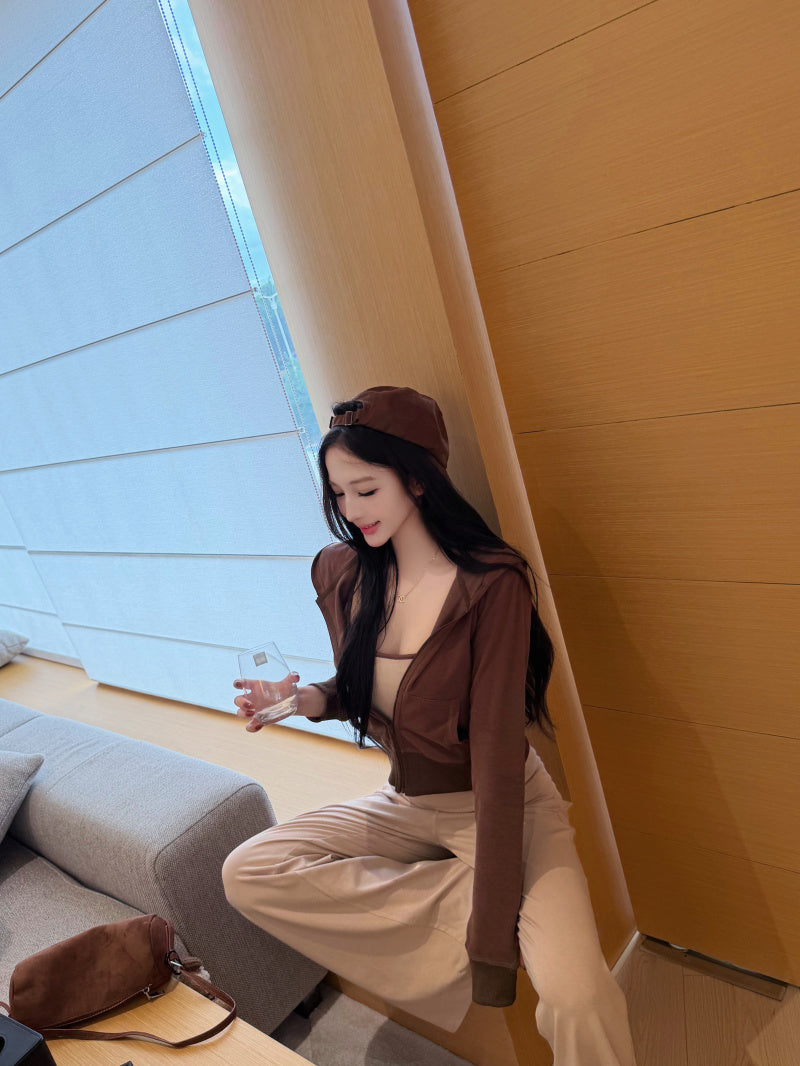 💕鬆弛感連帽衛衣背心微喇叭懶人套裝