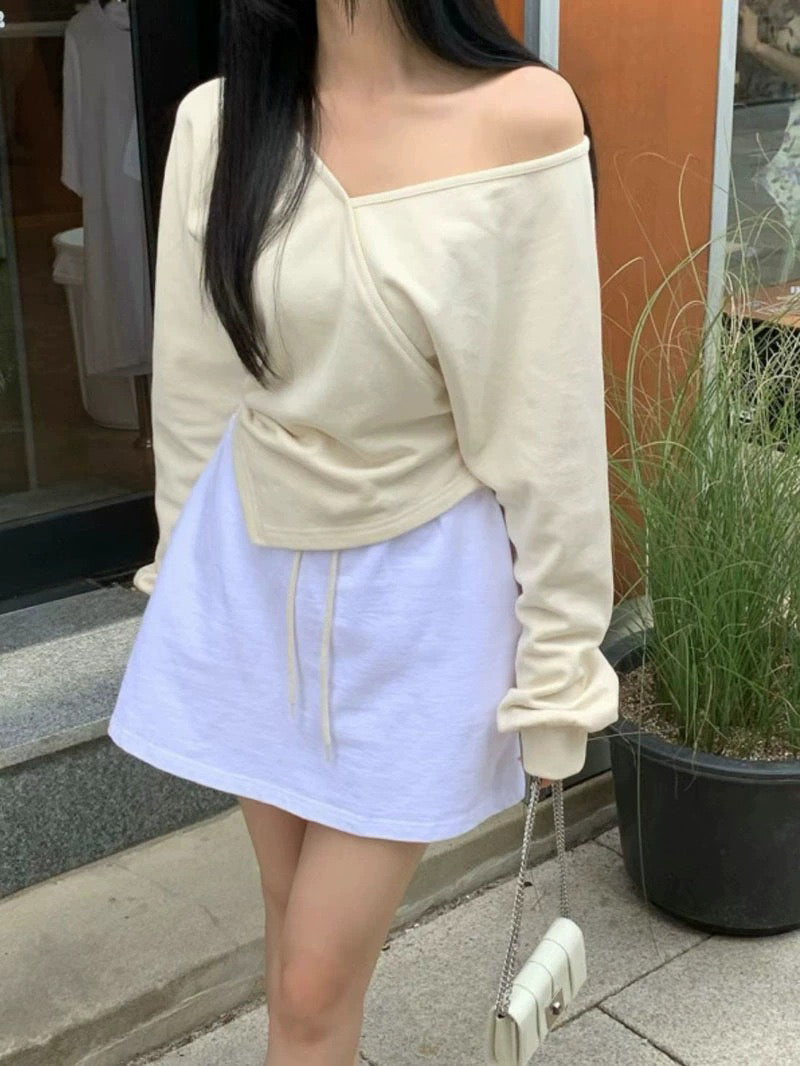 💕韓系露肩不規則休閒純色衛衣