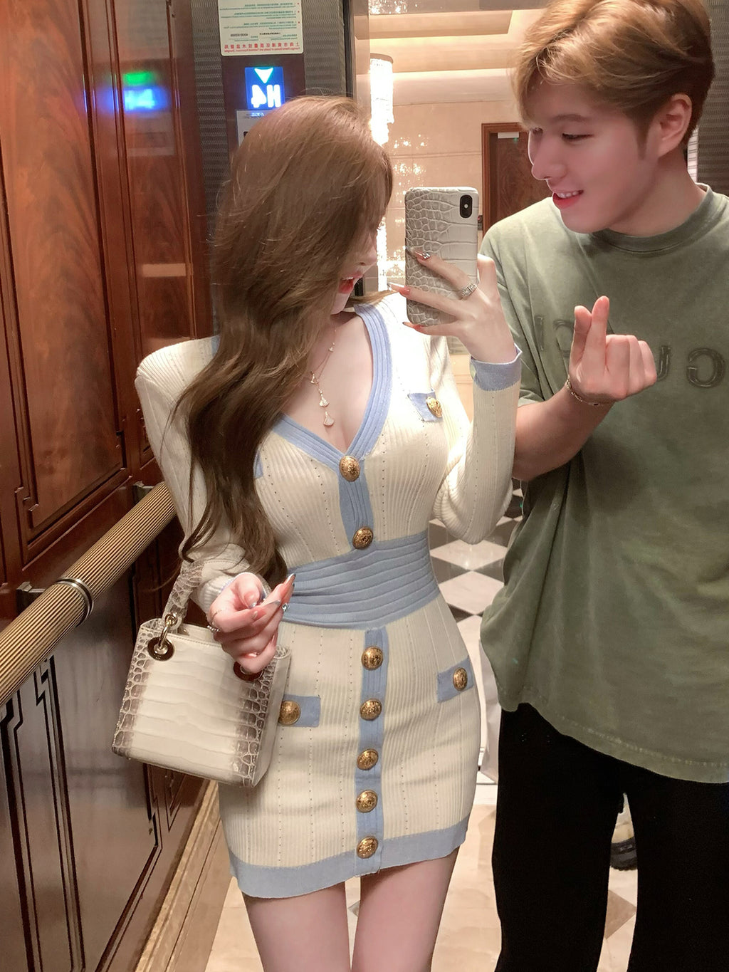 💕韓系針織千金小個子OL風連衣包臀裙