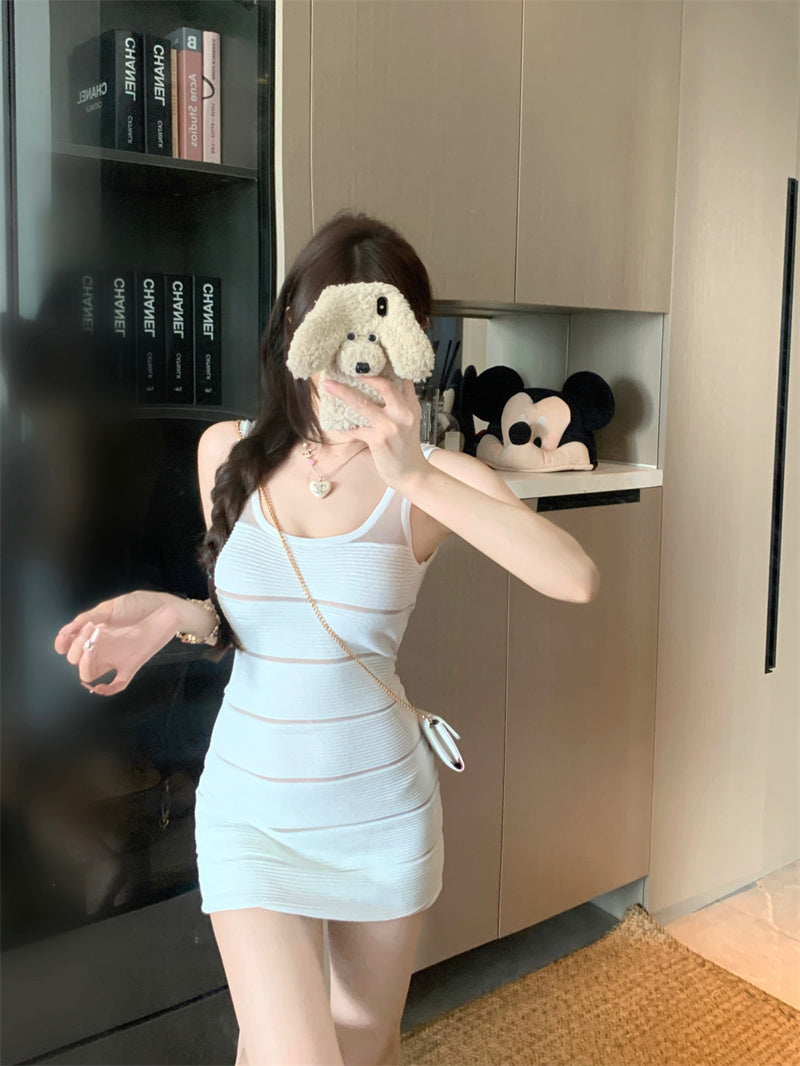 💕輕熟風拼接吊帶連衣裙外套套裝