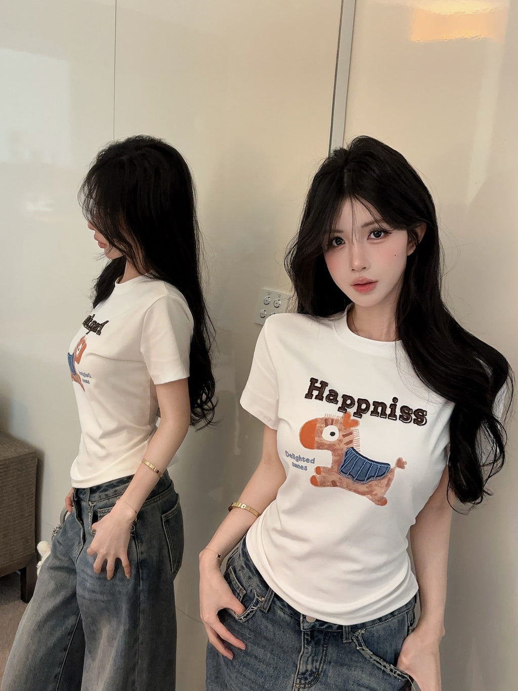 💕可愛元氣小馬立體刺繡圓領短袖上衣