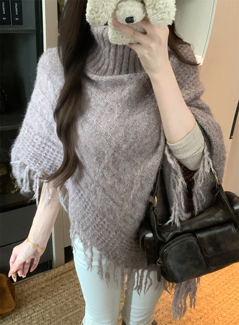 💕法式溫柔斗篷披肩氛圍感高領上衣