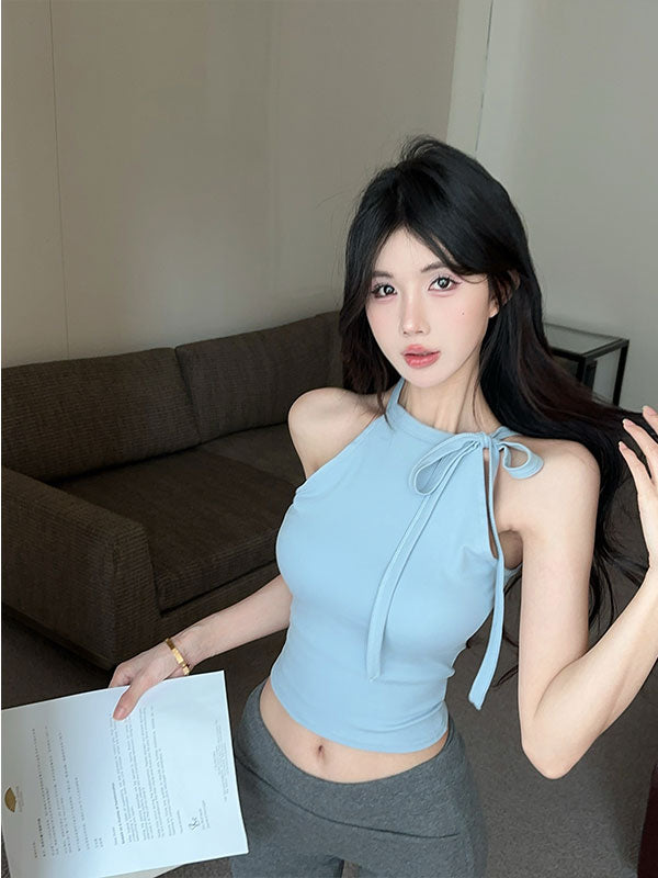 💕法式優雅飄帶蝴蝶結短版上衣