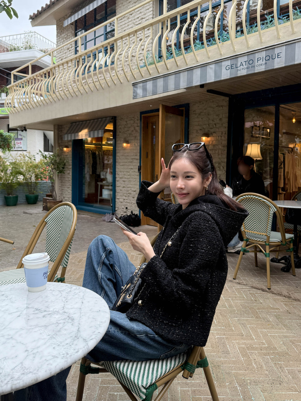 💕小香風粗花呢蓮帽短外套