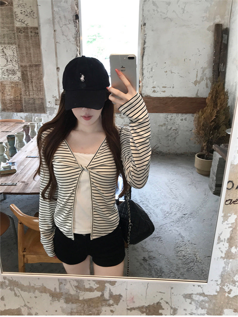 💕秋季假兩件長袖顯瘦短款上衣
