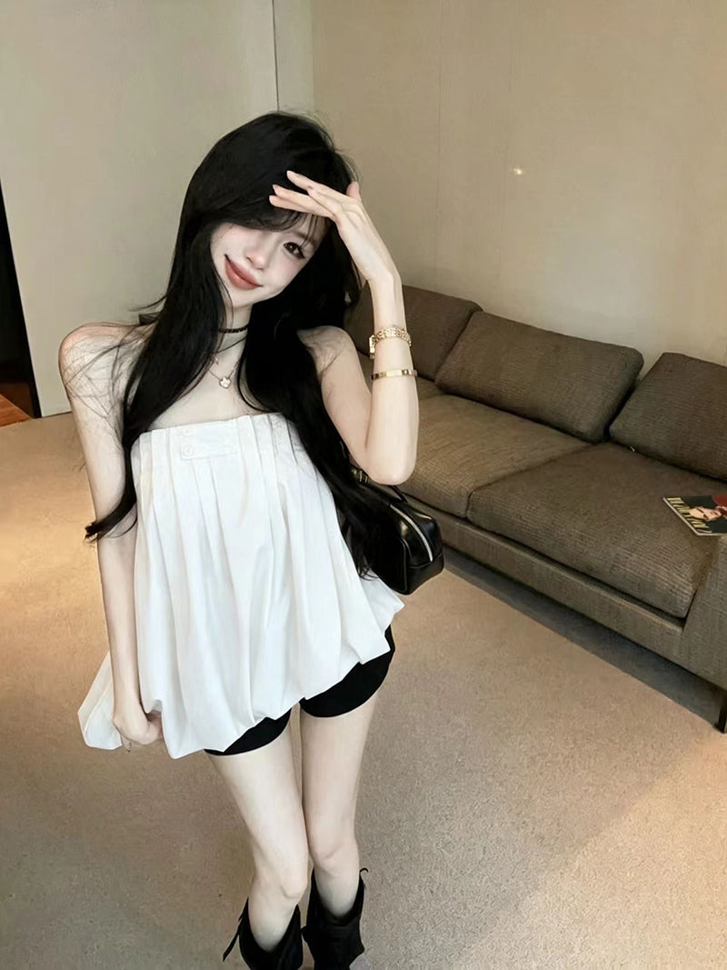 💕重工氛圍感澎澎抹胸襯衫上衣