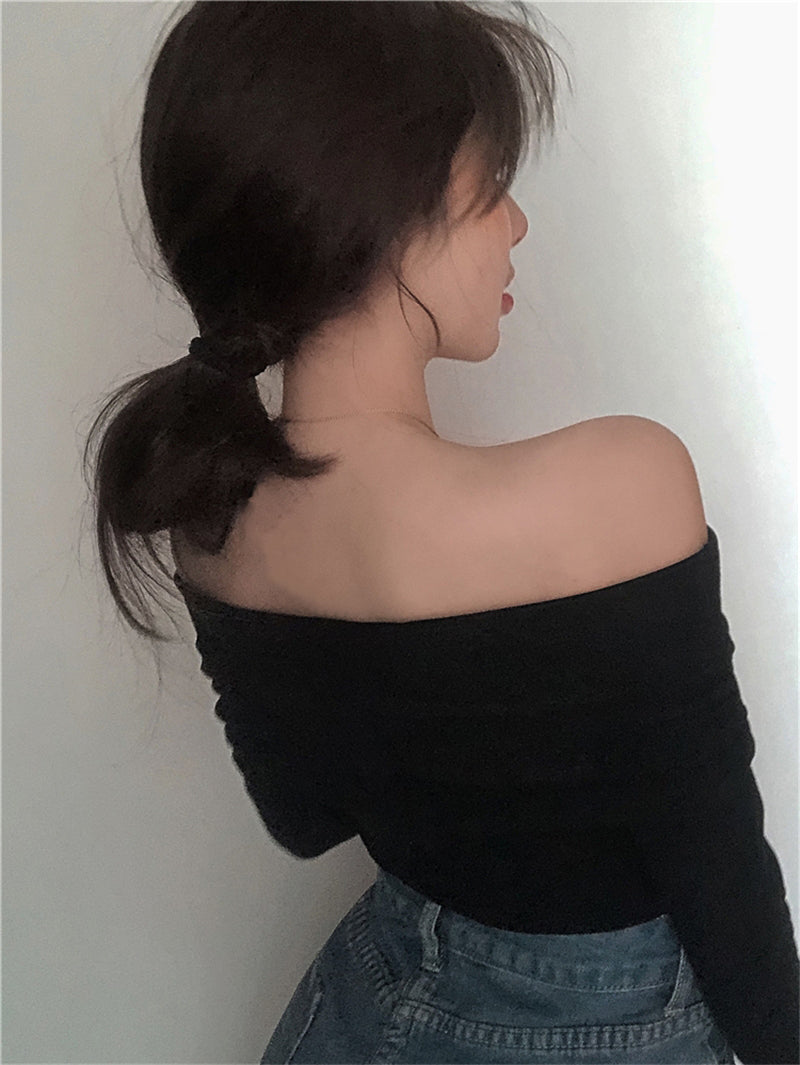 💕高級感法式溫柔一字肩純欲上衣