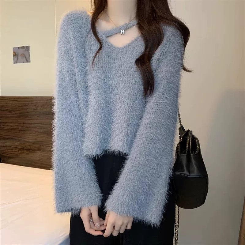 💕秋冬慵懶軟糯水貂毛短款上衣