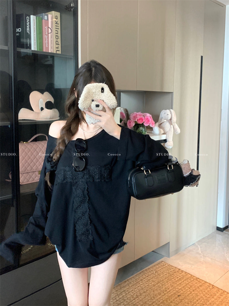 💕微透蕾絲寬鬆T袖打底衣
