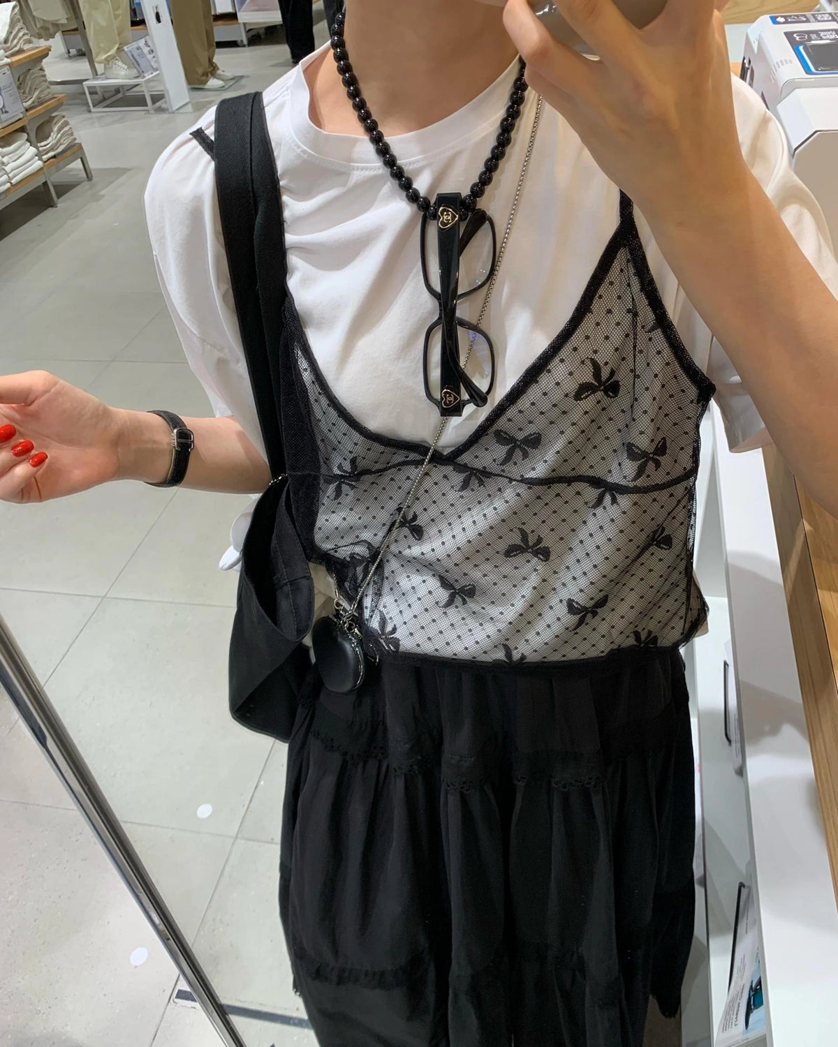 💕韓系東大門復古高腰拼接蕾絲邊蛋糕休閒長裙