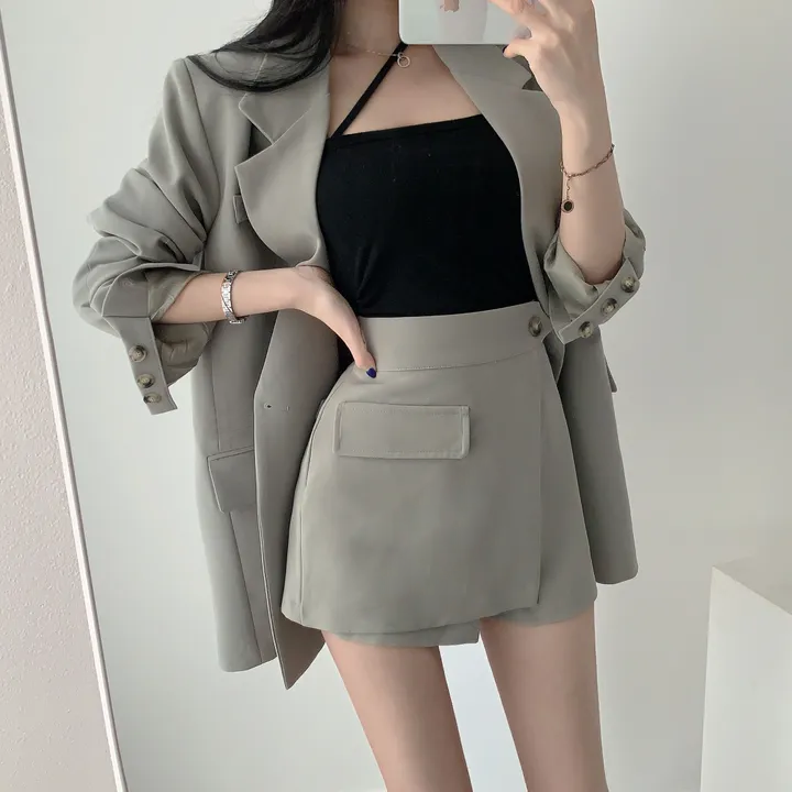 💕春秋韓版西裝短褲裙兩件套