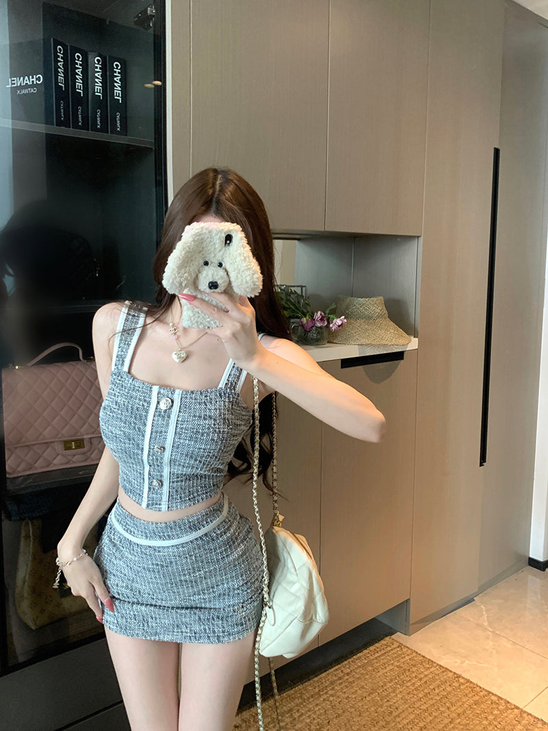 💕高級感氣質名媛小香風上衣+半身裙套裝