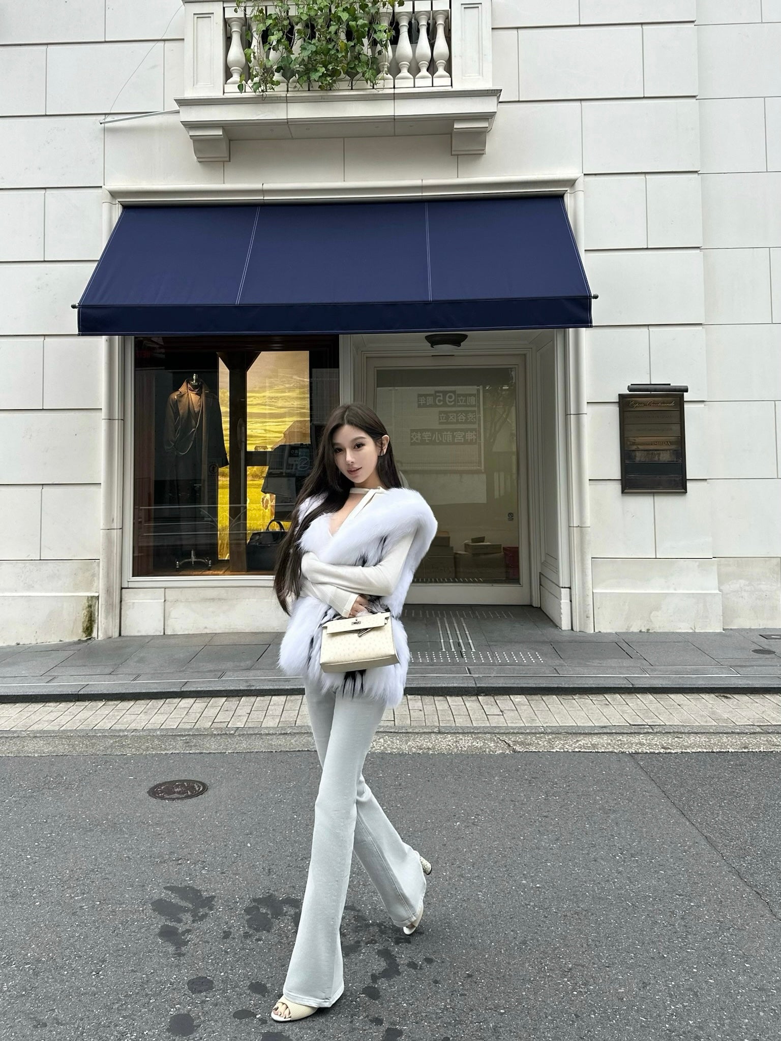 💕復古灰藍微喇叭牛仔長褲
