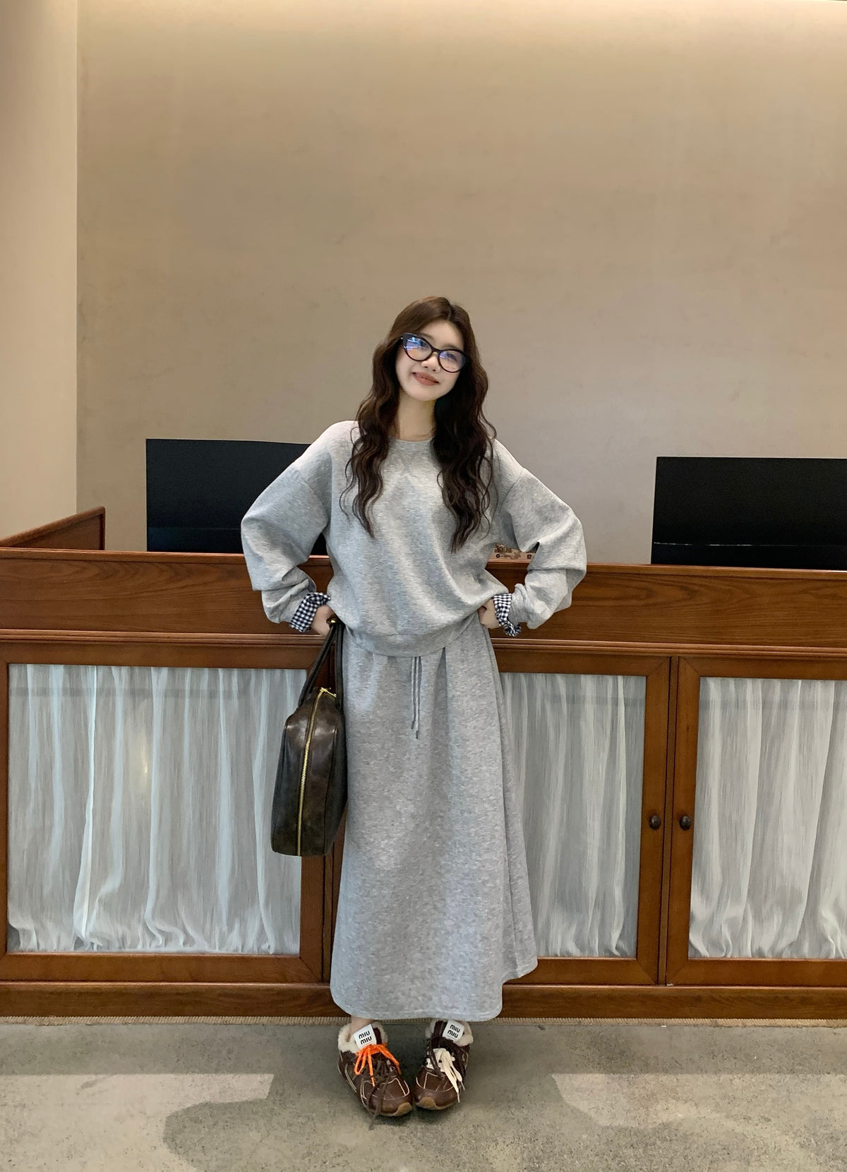 💕春秋美式復古運動套裝上衣+半身裙兩件套