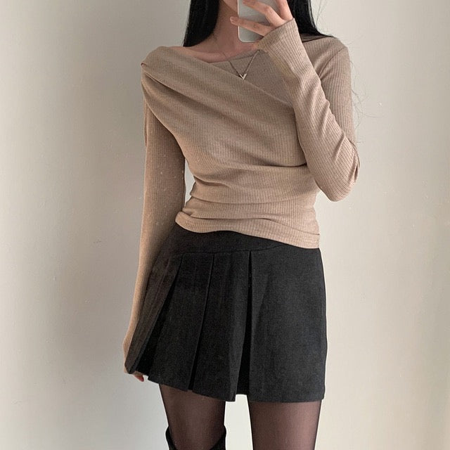 💕溫柔春秋純欲露肩+飄帶顯瘦法式上衣