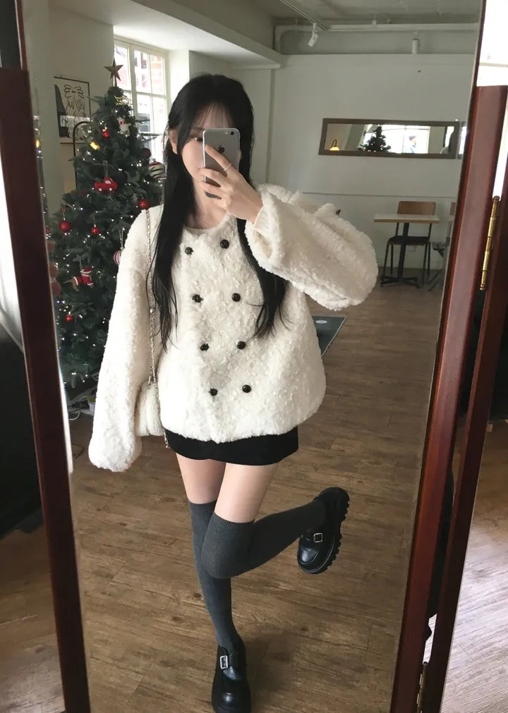 💕chic韓系高級雙排釦羊羔毛外套