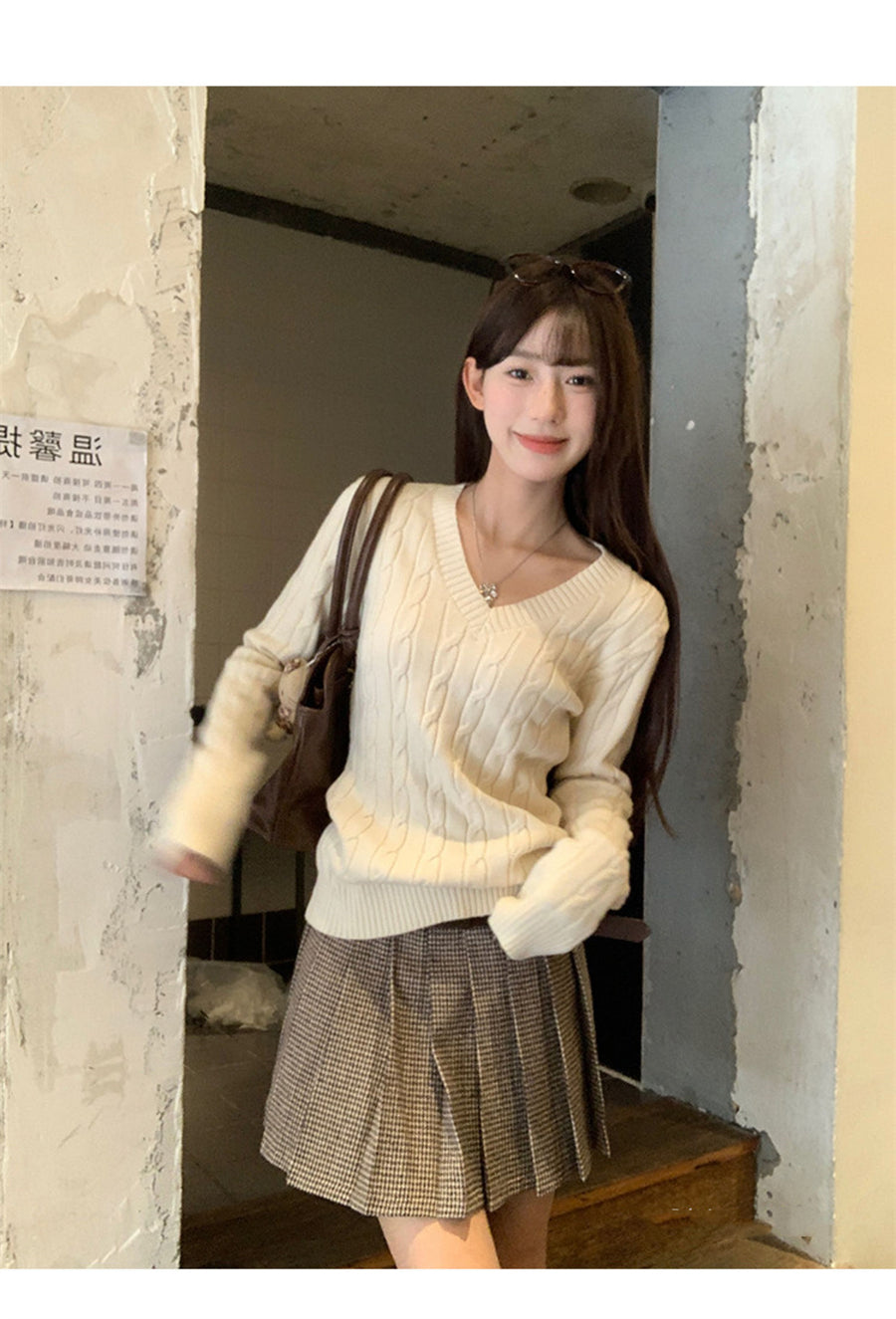 💕韓系慵懶風V領麻花加厚寬鬆毛衣