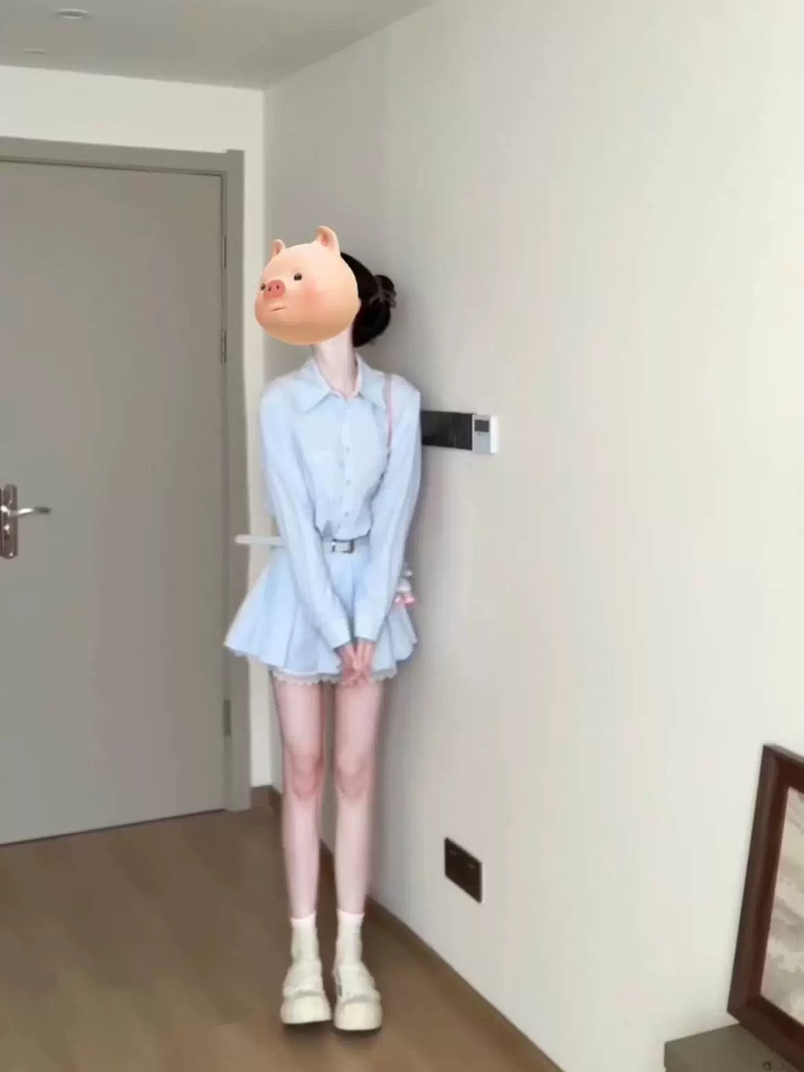 💕春夏小個子收腰有腰帶條紋襯衫連身裙