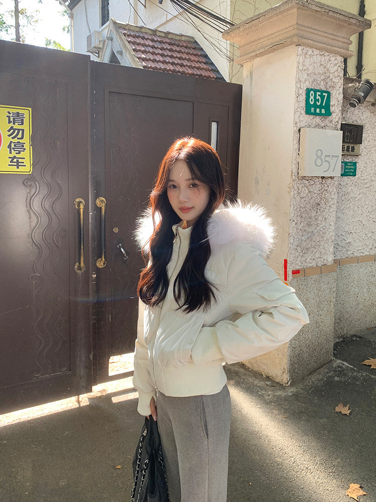 💕冬季甜美毛毛短款小個子連帽棉衣
