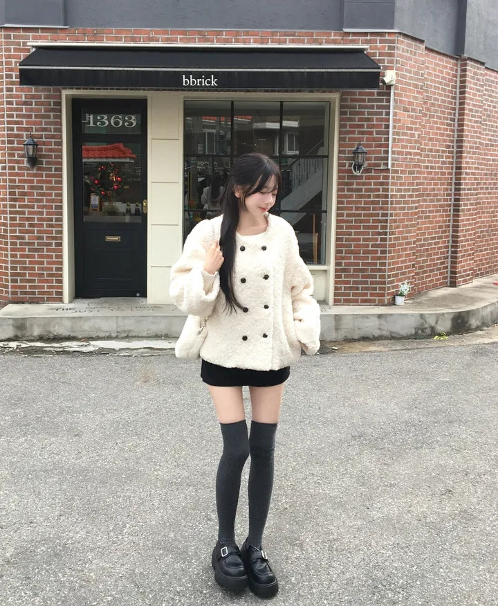 💕chic韓系高級雙排釦羊羔毛外套