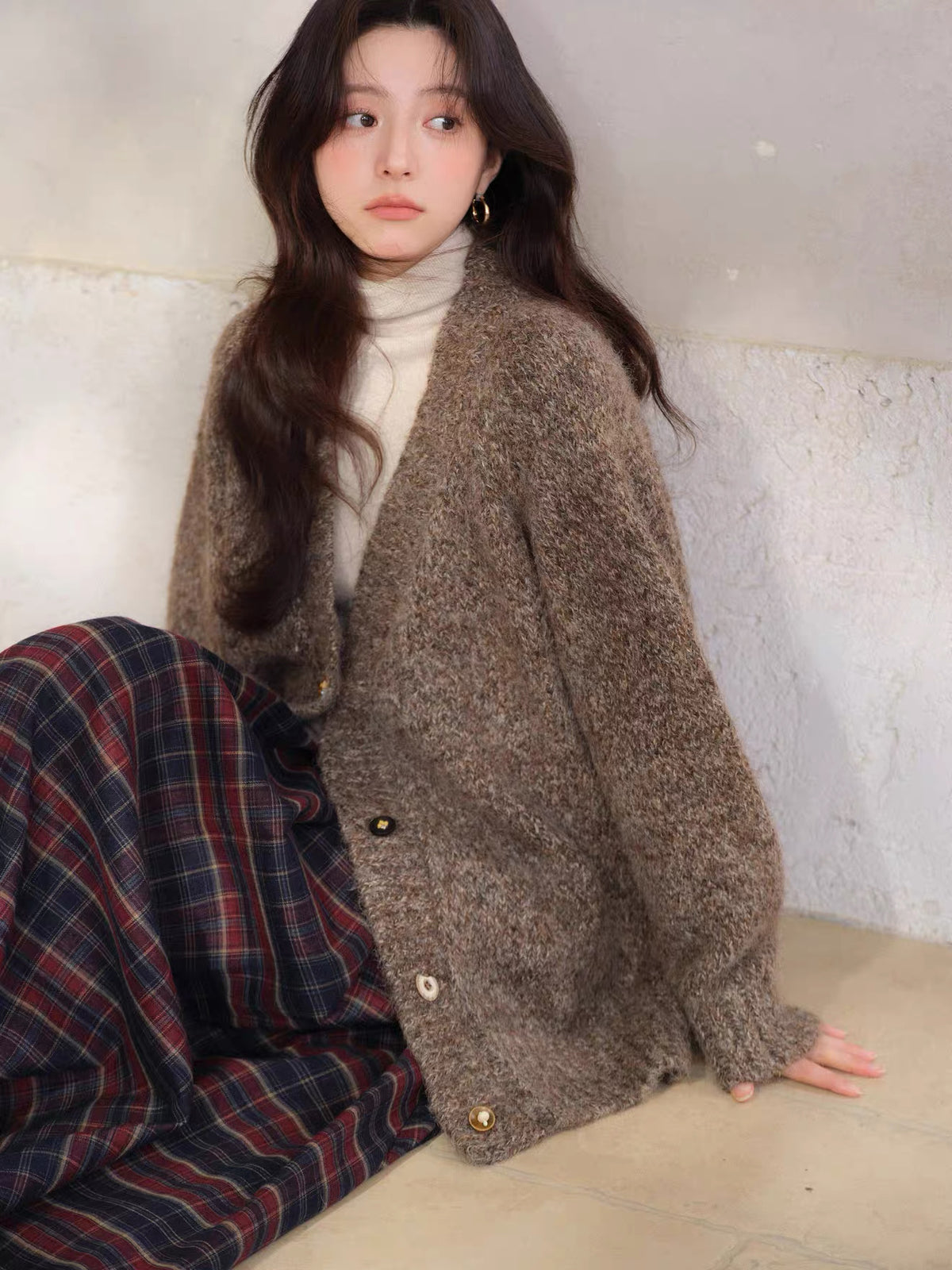 💕溫柔軟糯氣質復古V領毛衣長版開衫