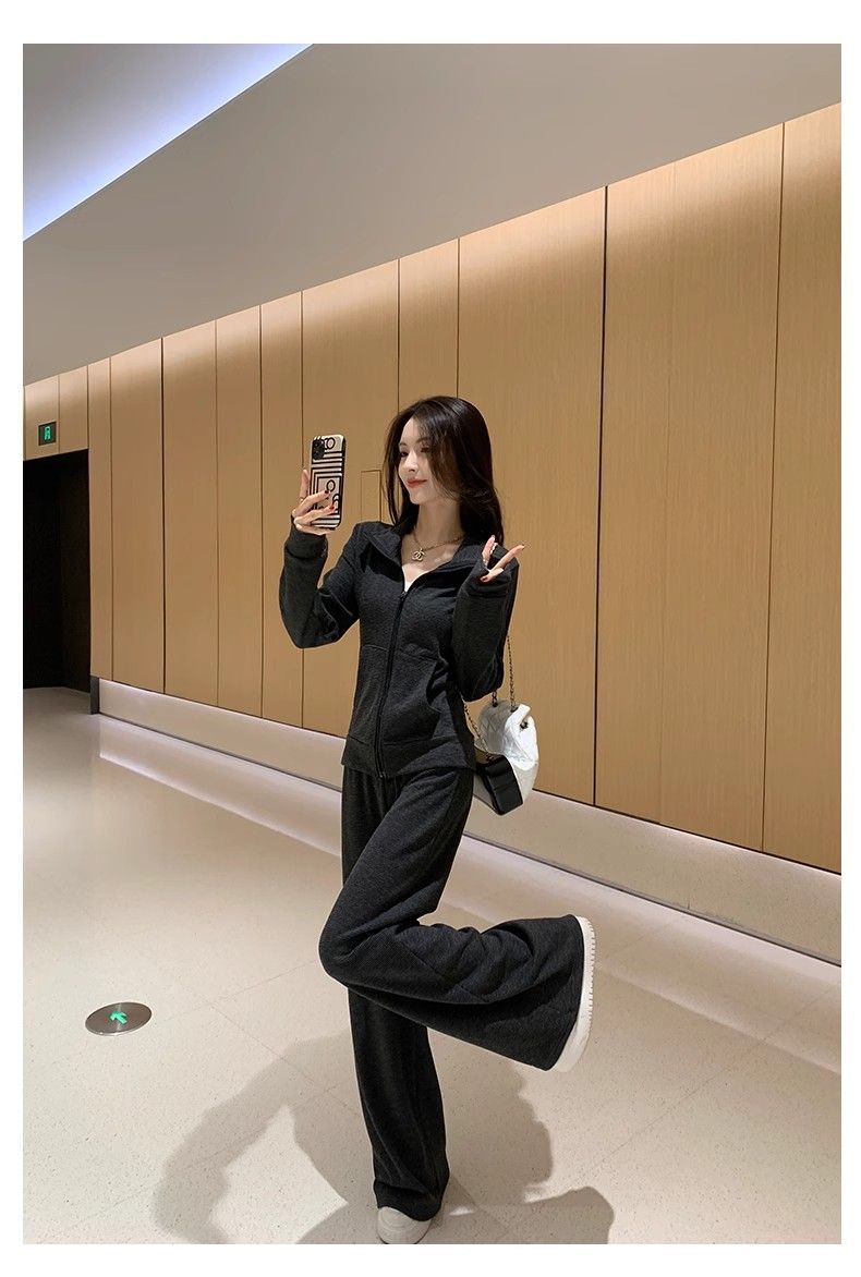 💕ins系慵懶風休閒運動服闊腿長褲套裝