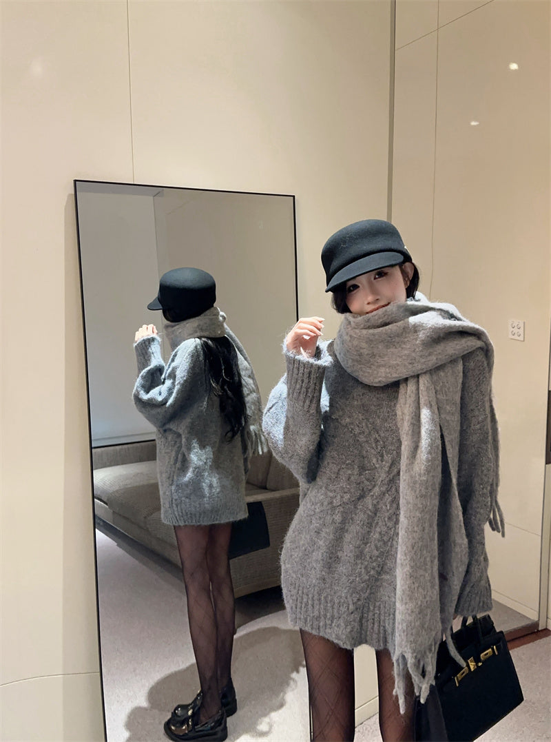 💕復古慵懶高級感軟糯蝴蝶結圓領上衣