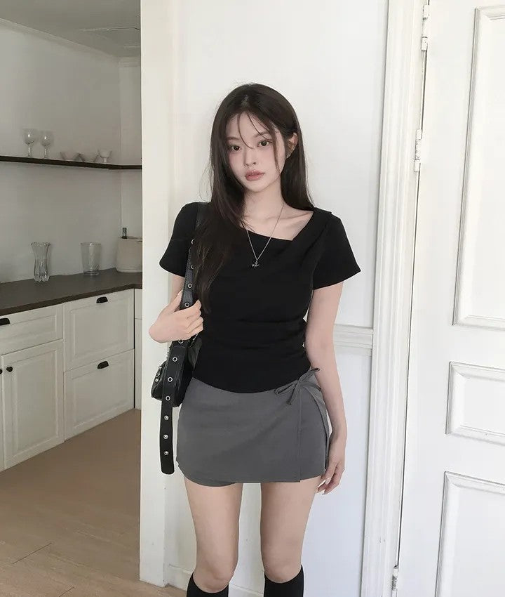 💕溫柔蝴蝶結別緻開衩半身高腰包臀短裙