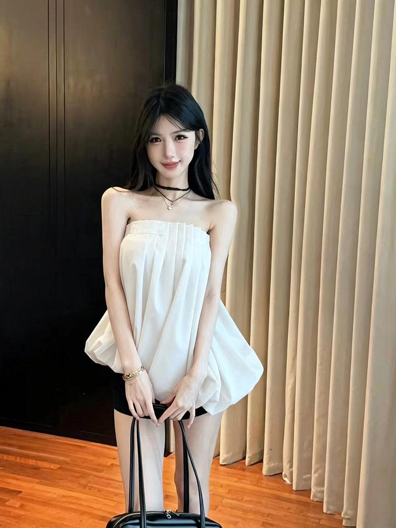 💕重工氛圍感澎澎抹胸襯衫上衣