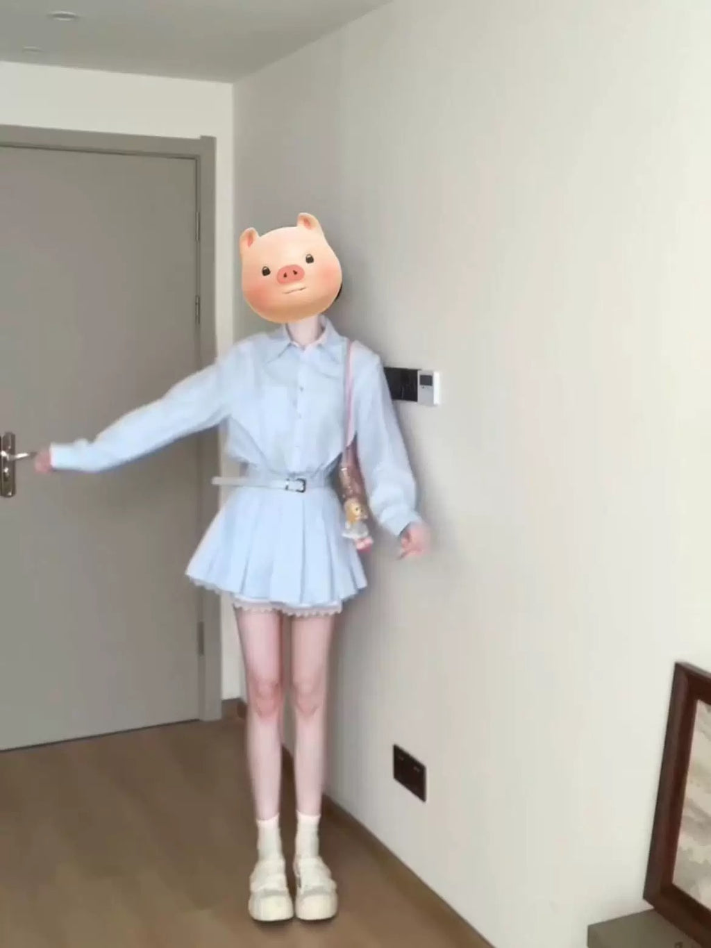 💕春夏小個子收腰有腰帶條紋襯衫連身裙