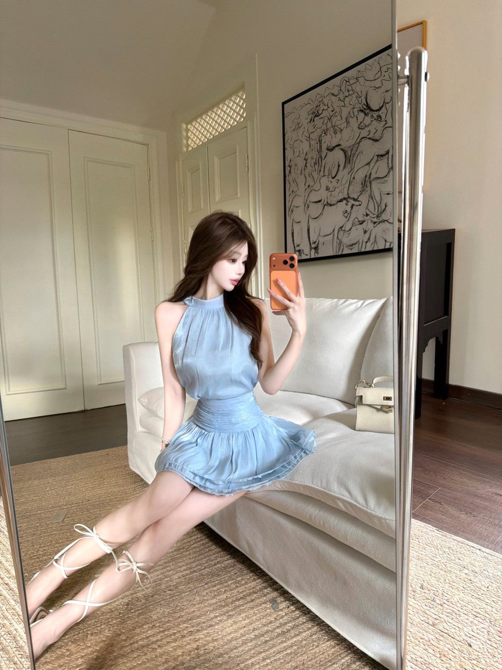 💕法式溫柔無袖掛脖連衣裙