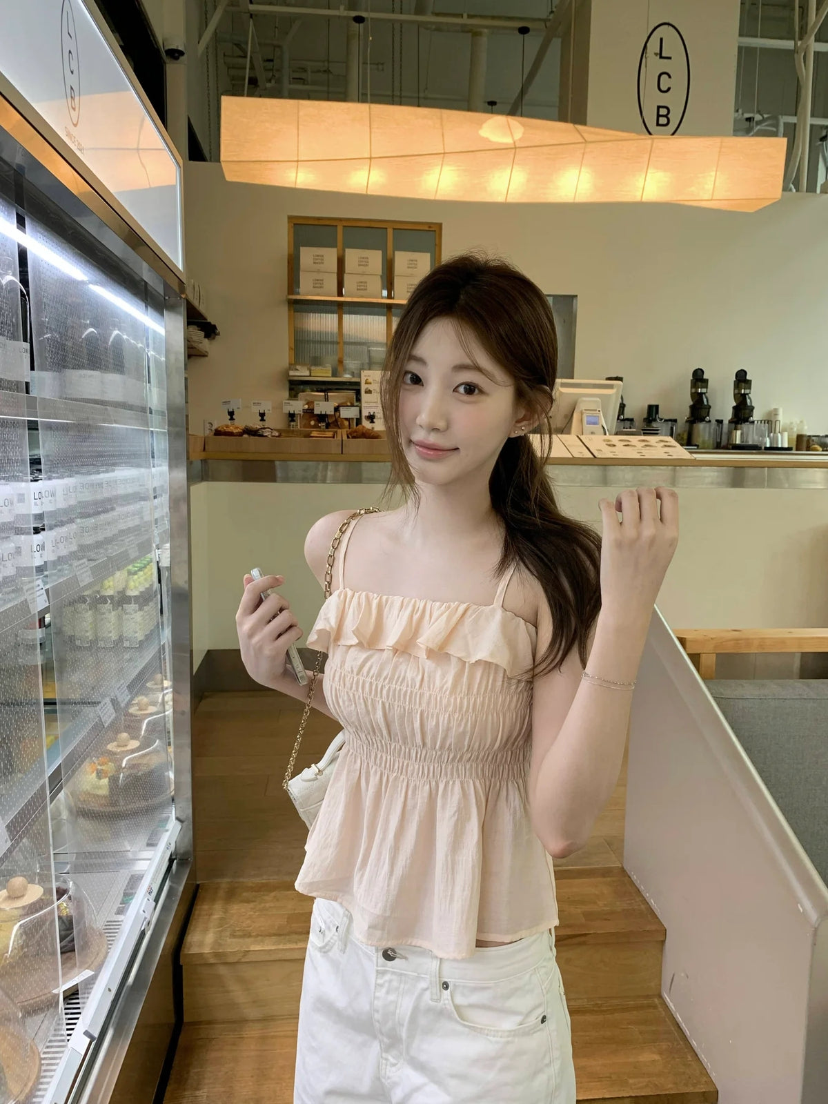 💕法式氣質溫柔荷葉邊皺褶吊帶背心