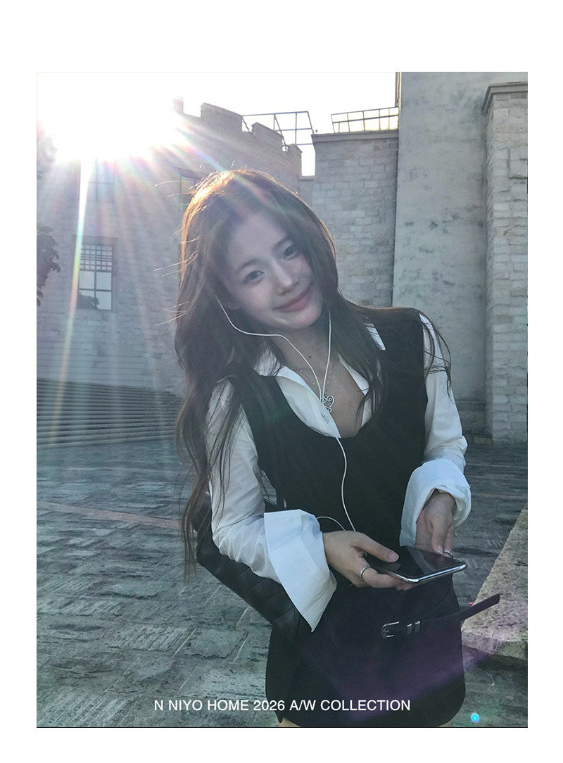 💕韓系學院風撞色假兩件襯衫上衣