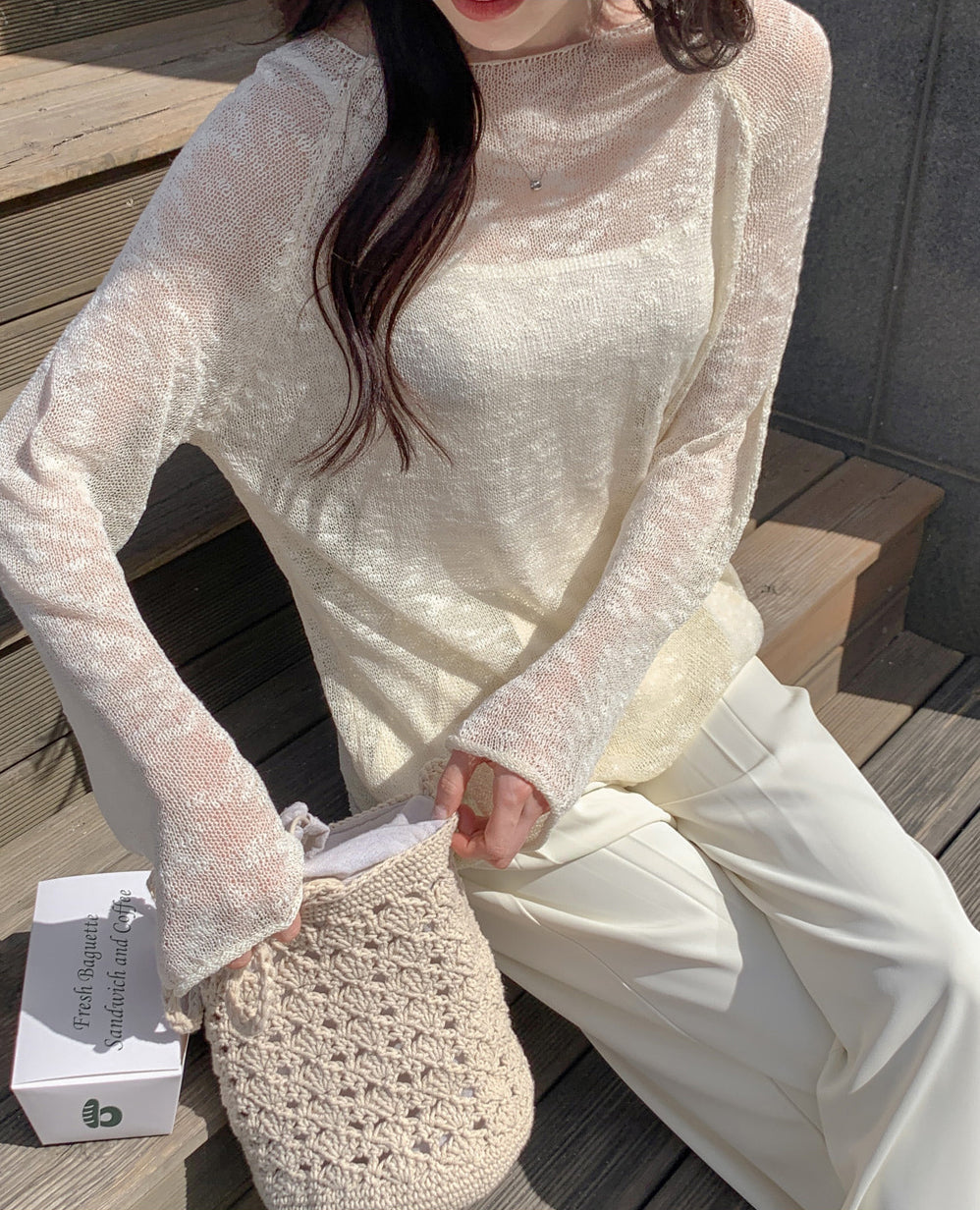 💕韓系慵懶捲邊寬鬆純色中長針織罩衫