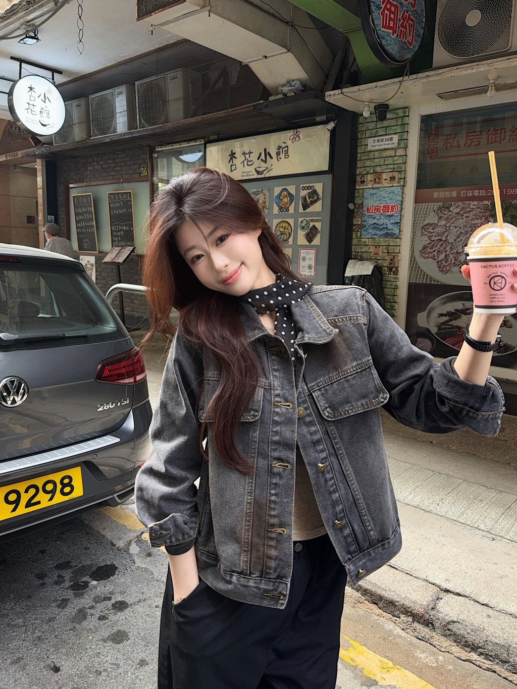 💕美式暈染水洗牛仔黑灰重工短外套