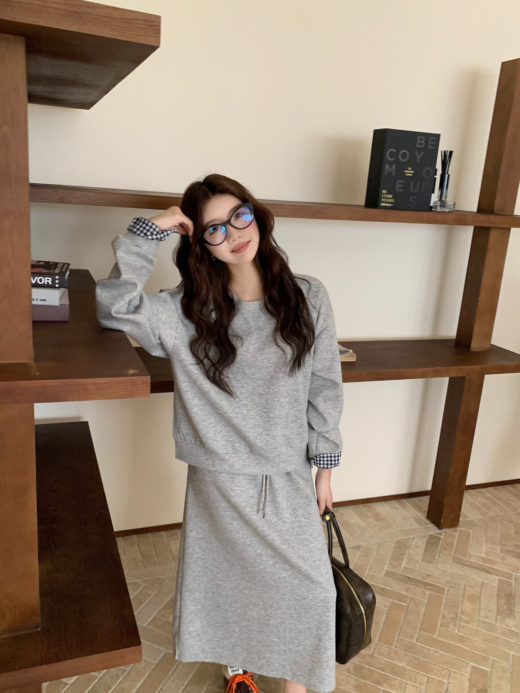 💕春秋美式復古運動套裝上衣+半身裙兩件套