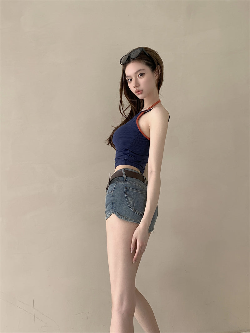 💕春夏熱辣假兩件帶胸墊吊帶背心