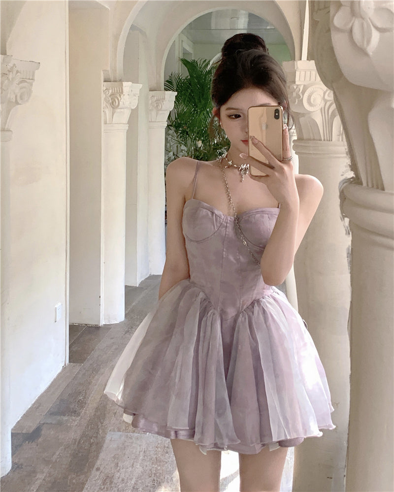 💕夏季多巴胺扎染泡泡袖公主澎澎裙