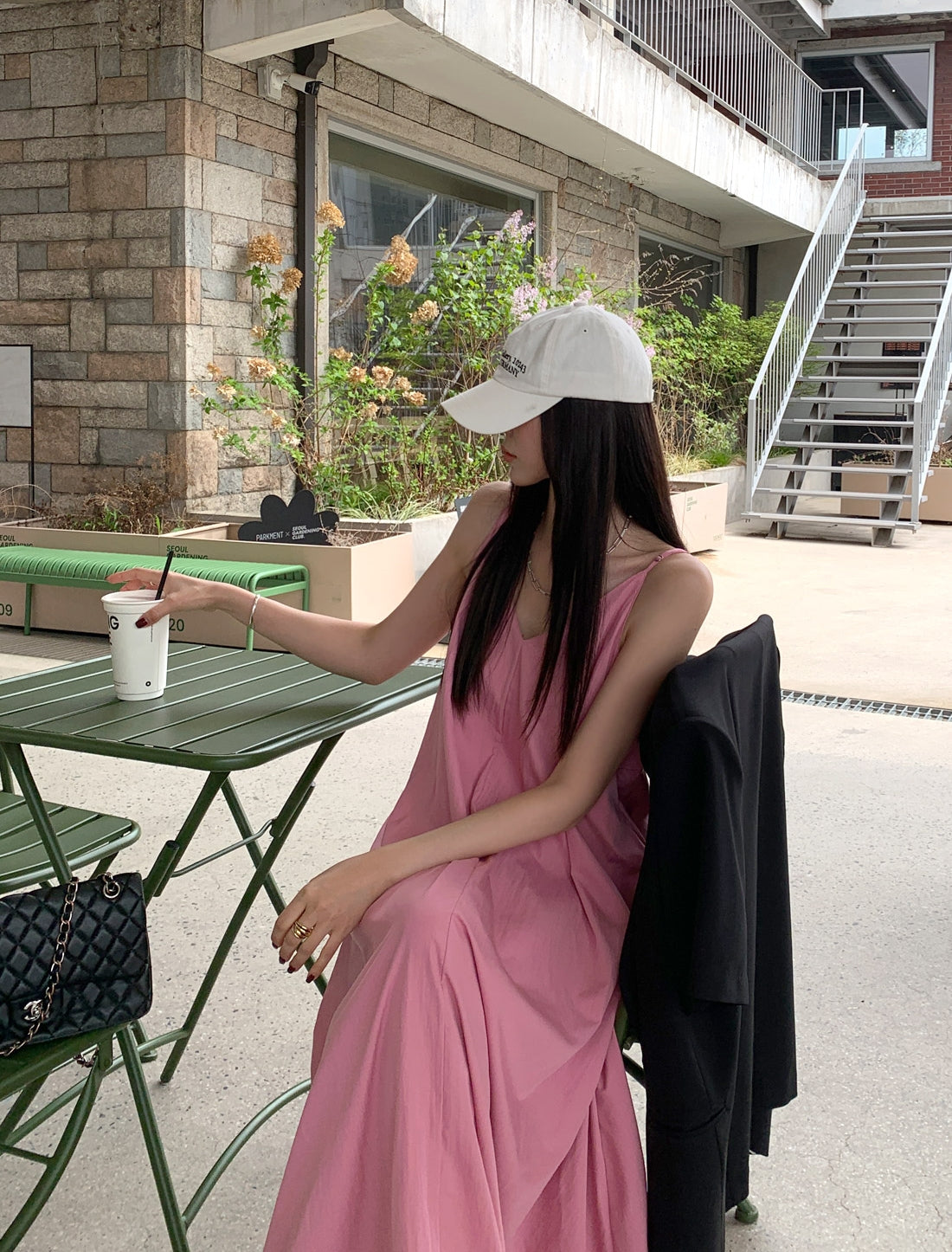 💕韓系氣質V領慵懶露背休閒度假長裙