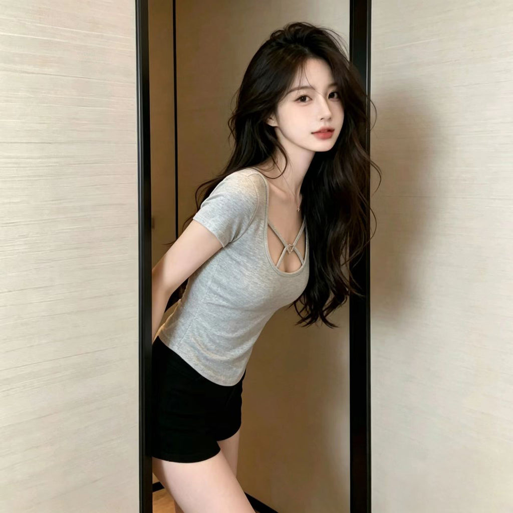 💕純欲性感辣妹緊身短款露臍百搭上衣