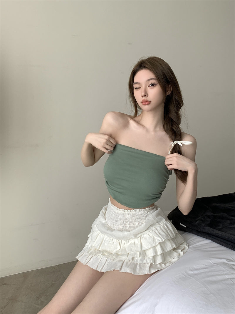 💕氣質百搭彈力修身短款抹胸背心單品
