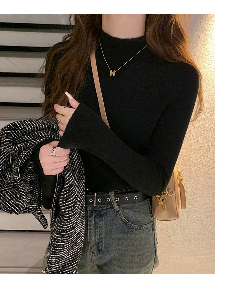 💕秋冬簡約內刷毛半高領別緻保暖上衣