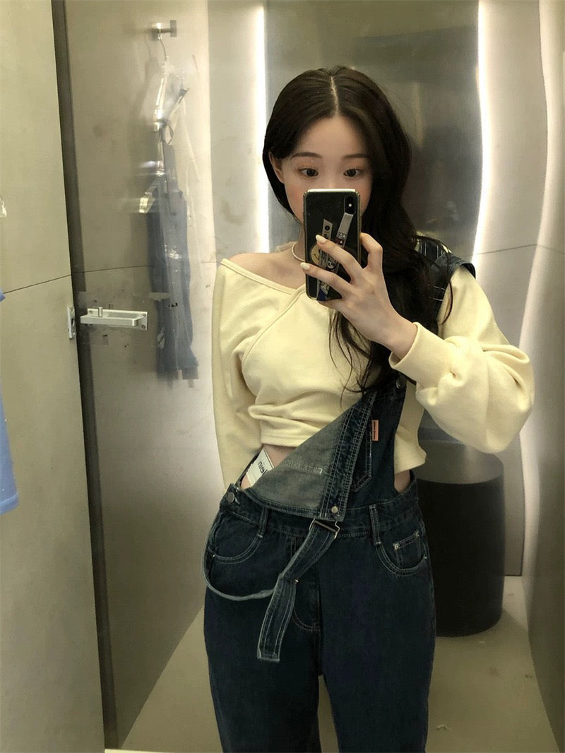 💕韓系露肩不規則休閒純色衛衣